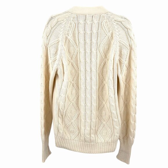 VINTAGE MEN'S GIMBELS IVORY CABLE KNIT GRANDPA CARDIGAN SWEATER W/ POCKETS! - Picture 4 of 7